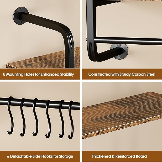3 Tier Industrial Pipe Floating Shelf, Coffee Bar Shelves Display Bookshelf - Image 3