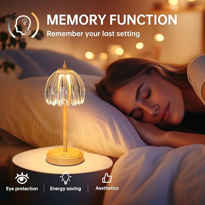 Shenmoyl Tulip Table Lamp with 5200mAh Battery & Touch Control, Small Cordless - Image 8