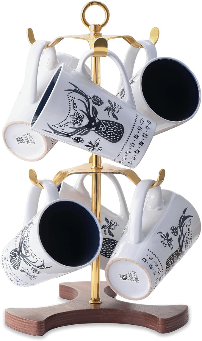 Gold Mug Holder Tree for Countertop | 2-Tier Coffee Mug Rack Holds 6 Large Mugs by OUSEEN