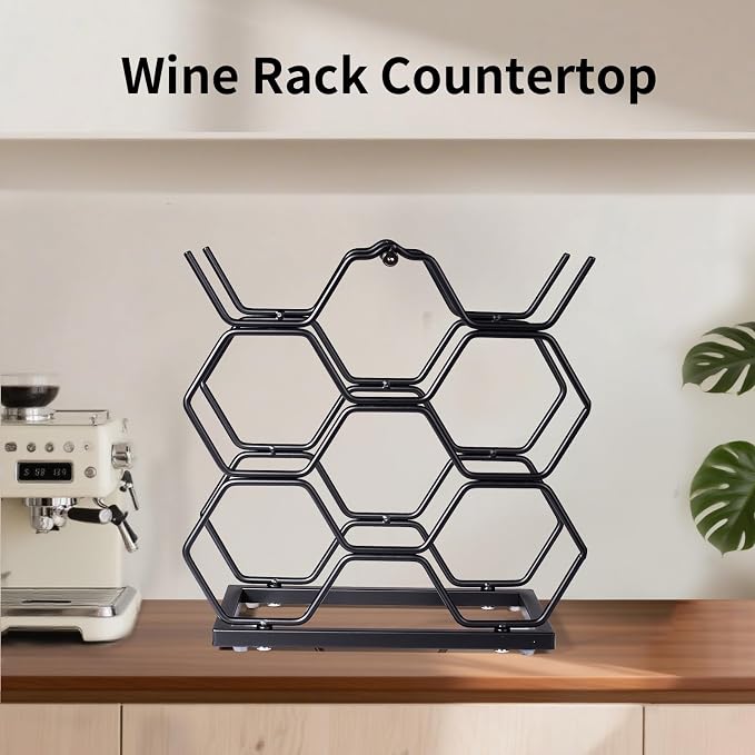 Small Wine Racks Countertop, Metal Wine Bottle Holder Modern Black - Image 3