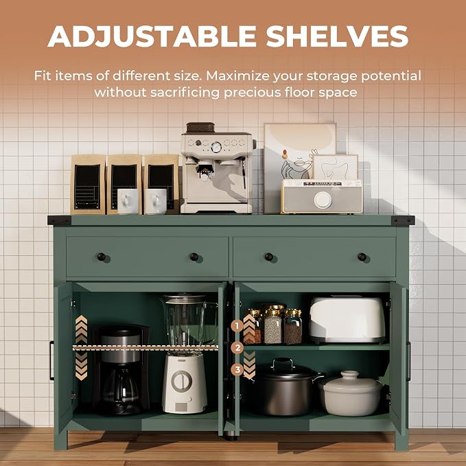 VVFLU Buffet Cabinet with Storage Farmhouse with 4 Doors and 2 Drawers - Image 7