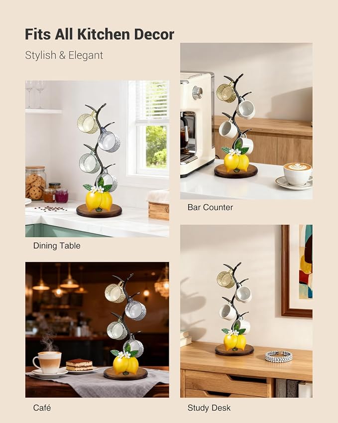 GAJ Lemon Mug Holder Tree Coffee Cup Holder, Countertop Yellow Lemon Themed - Image 6