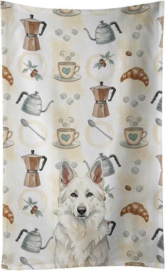 Caroline's Treasures White German Shepherd Coffee Bar Kitchen Towel Velour by CarolinesTreasures