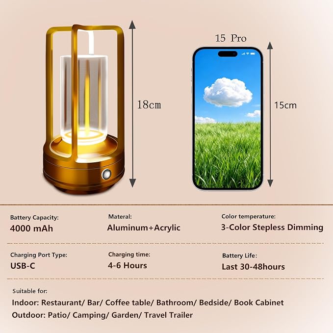 Set of 2 Cordless Table Lamps, LED Rechargeable Table Lamp - Image 4