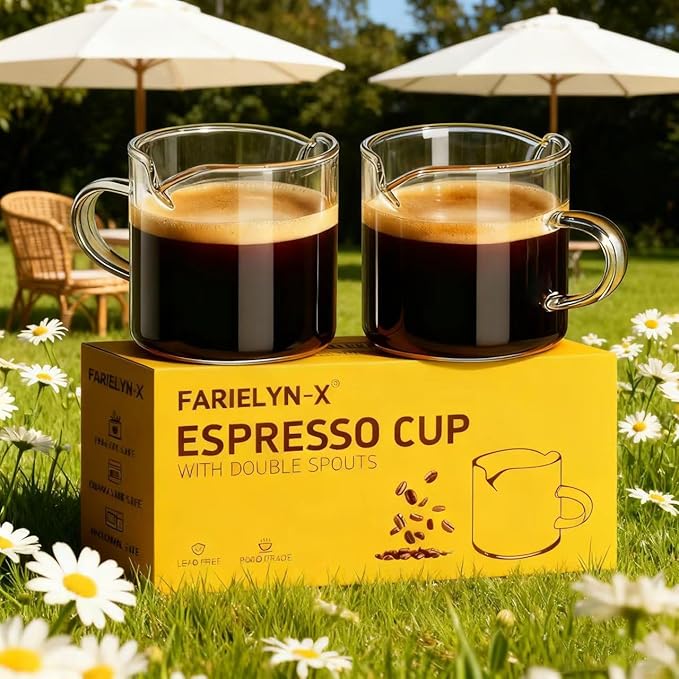 5 OZ Espresso Cups Set of 2, Double Spouts Cups, Shot Glasses, Milk Cup - Image 7