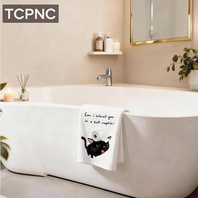 Funny Black Cat Hand Towel, Cute Black Cat Bathroom Towel - Image 6