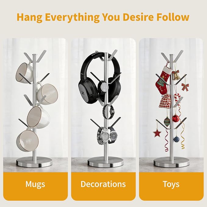 Stainless Steel Mug Holder Tree, Updated Thick Coffee Cup Holder Base, Coffee - Image 9
