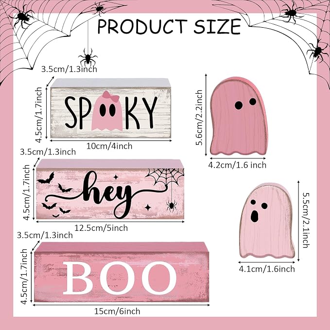 Lineshading 4 Pcs Pink Halloween Decor Ghost Table Decorations Halloween Tiered - Image 3
