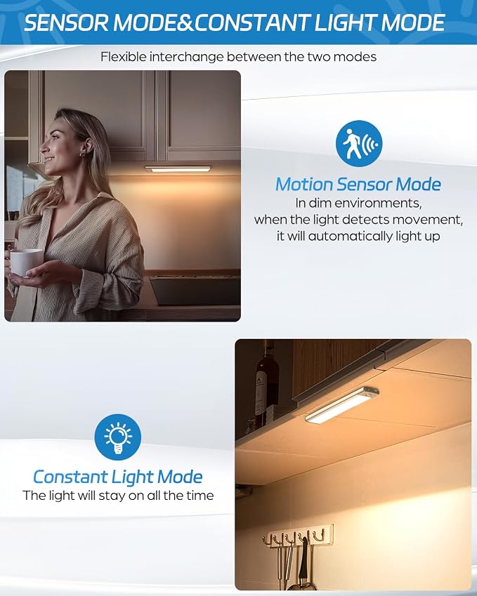 HIBOITEC Led Under Cabinet Lighting Motion Sensor Under Counter Light - Image 5