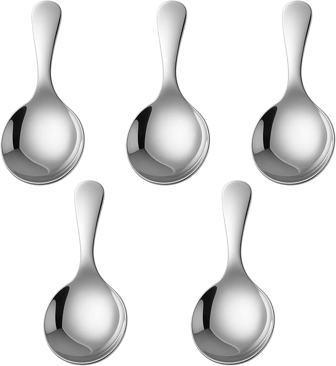 5 PCS Short Handle Spoons Stainless Spoons Silver Coffee Scoops Mini Scoops by Unknown