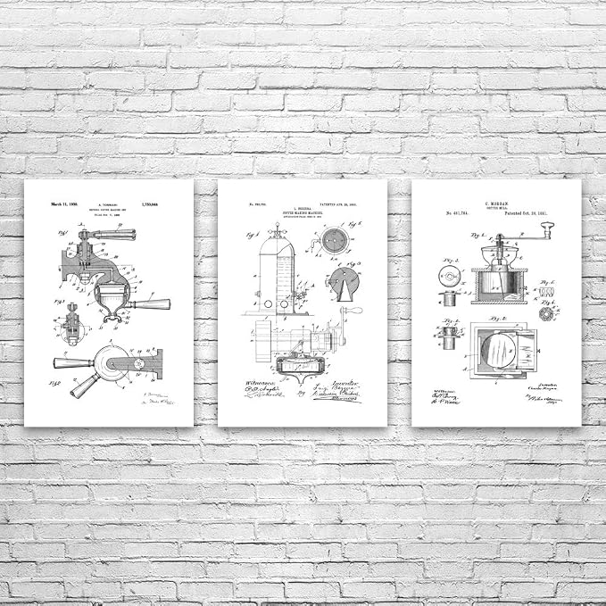 Patent Earth Espresso Bar Posters Set of 3, Restaurant Decor, Barista Gift by Unknown
