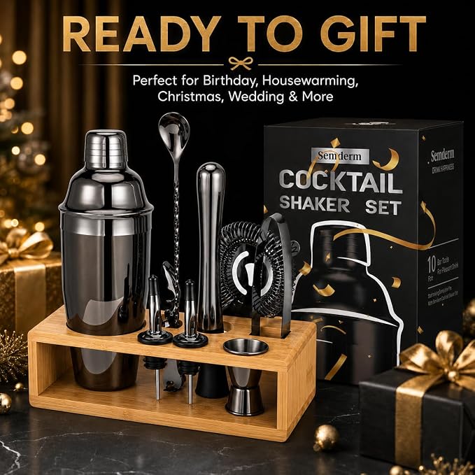 Black Cocktail Shaker Set, Premium 18/8 Stainless Steel Mixology Bartender Kit - Image 8