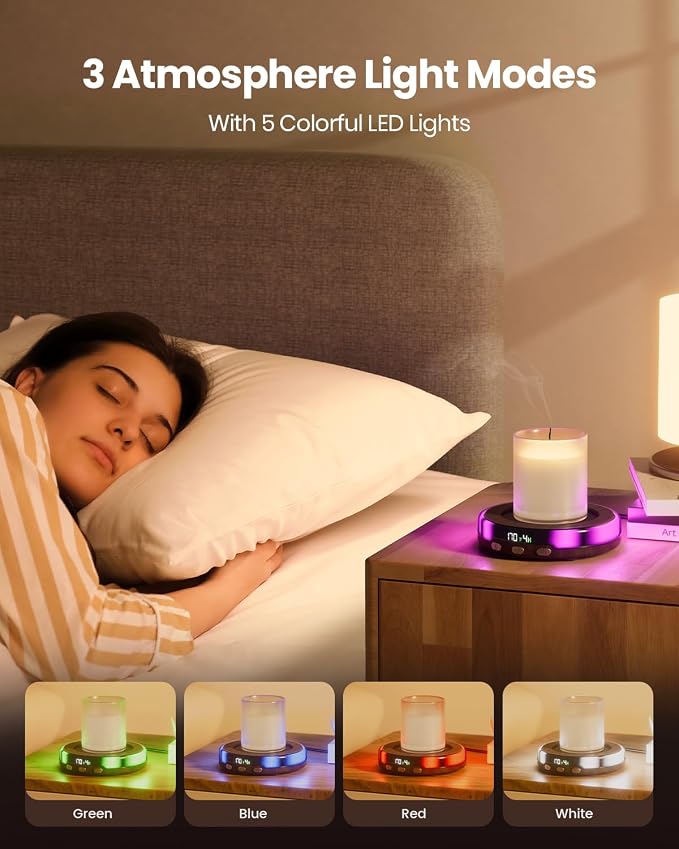 Gaiatop Coffee Mug Warmer for Desk, 3 Temp Settings, 2-9Hrs Timer, 3 Colorful - Image 3