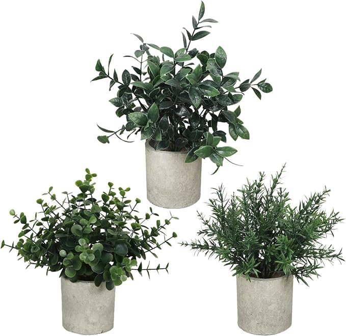 3 Pack Small Potted Fake Plants by HOZON