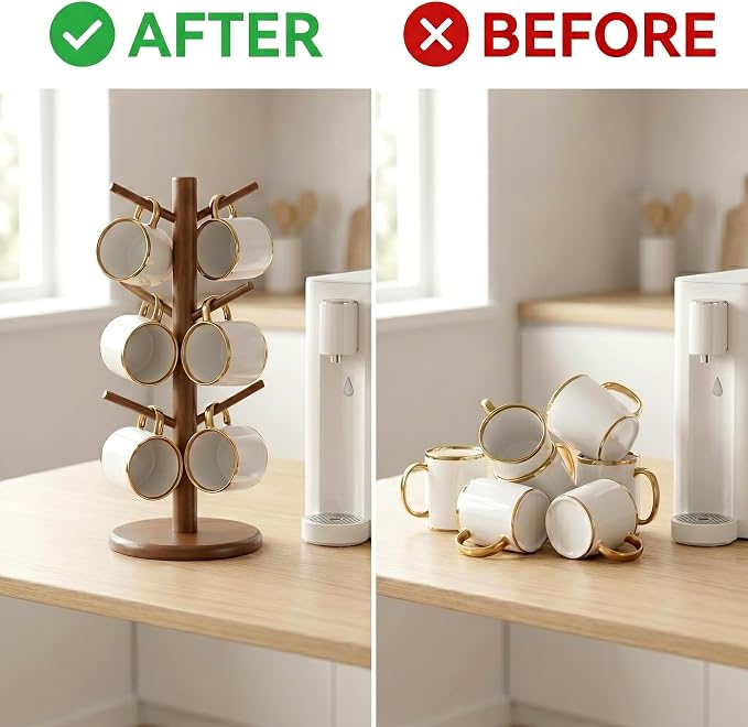 Wisuce Coffee Mug Tree Bamboo Mug Holder Coffee Cup Stand Mug Holders - Image 6