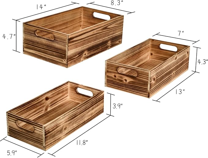 Set of 3 Wooden Boxes for Storage Small Crates for Display and Organizing - Image 4