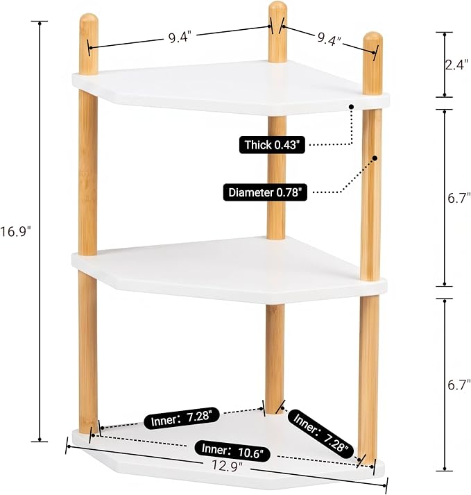 3-Tier Expandable Bamboo Corner Shelf - Image 5