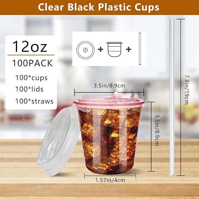 100 Sets 12oz Disposable Stemless Plastic Cups - Image 2