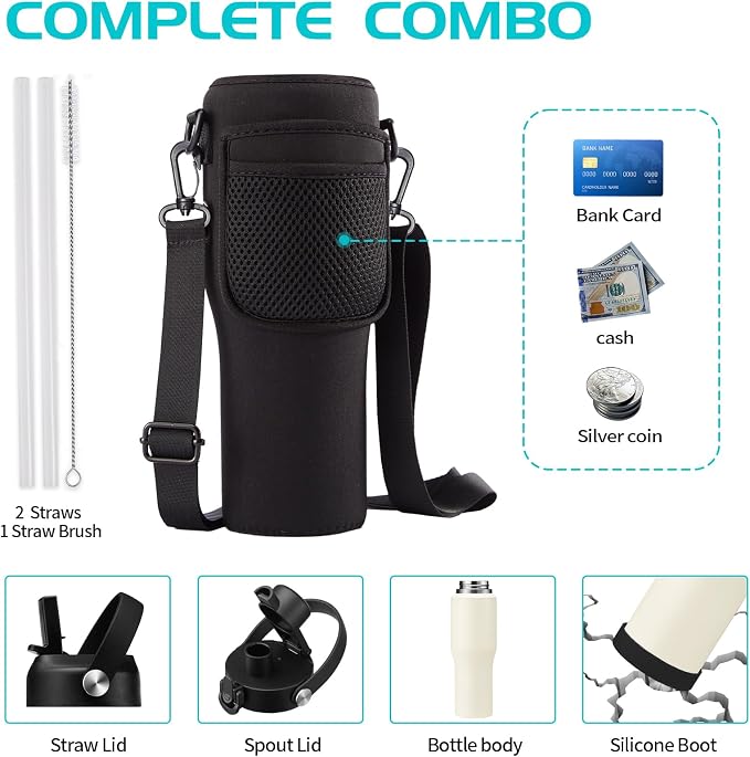 32/40 OZ Water Bottle with Carrying Case, Stainless Steel Insulated Bottle with - Image 4