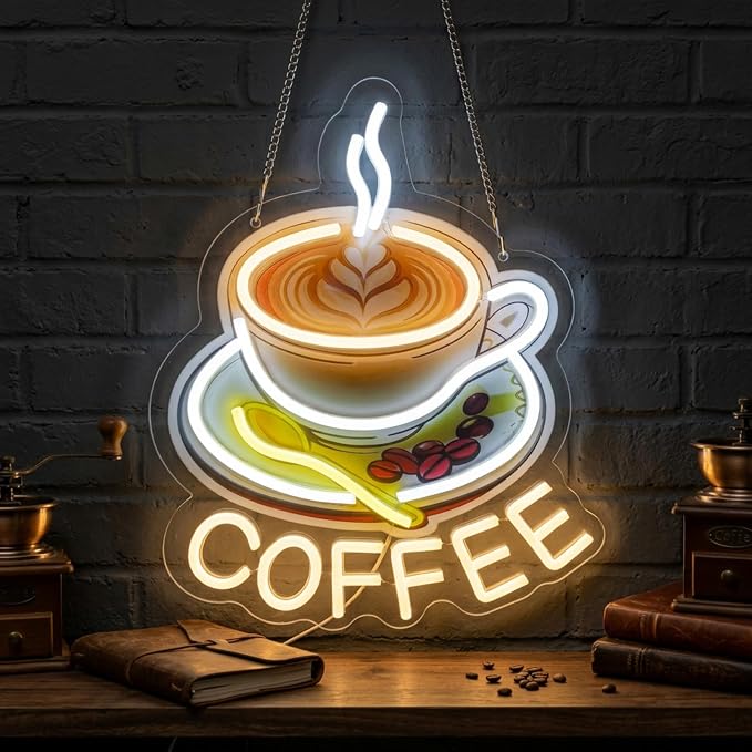 Coffee neon light, UV printed dimmable coffee LED wall decoration, suitable by neonsign