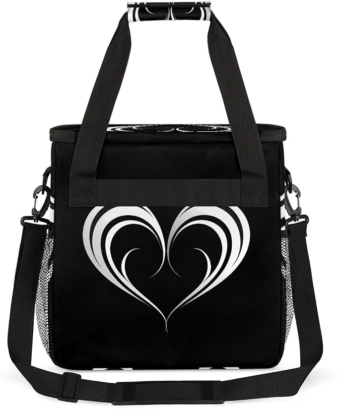 Black And White Heart Coffee Maker Carring Bag, Large Insulated Storage - Image 5
