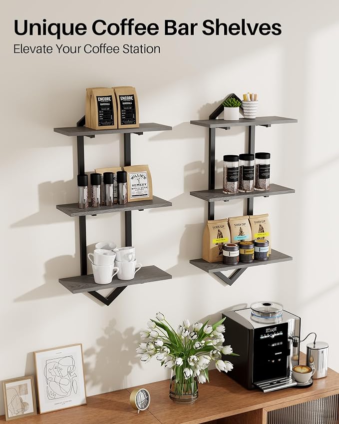 3 Tier Floating Shelves, Modern Geometric Wooden Shelf - Image 5