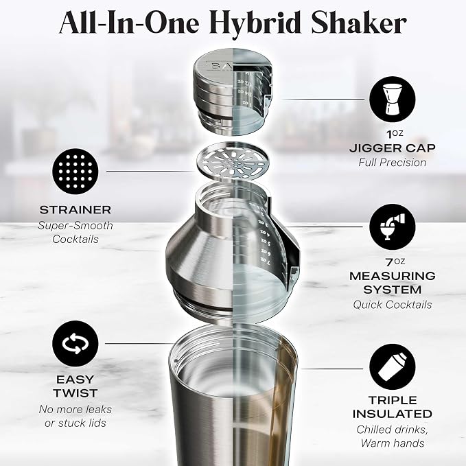 BARE BARREL Insulated Cocktail Shaker Set | Double Wall Stainless Steel | - Image 4