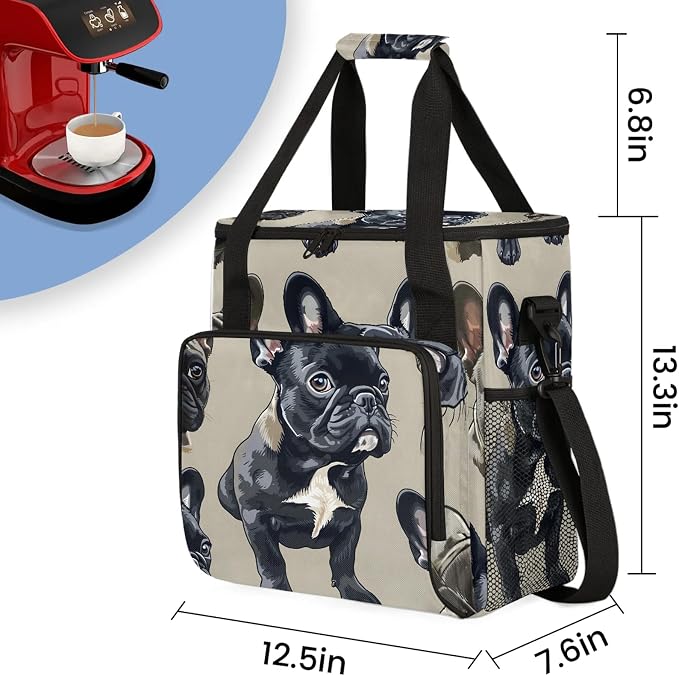 French Bulldog Coffee Maker Carring Bag, Large Insulated Storage Organizer Case - Image 2