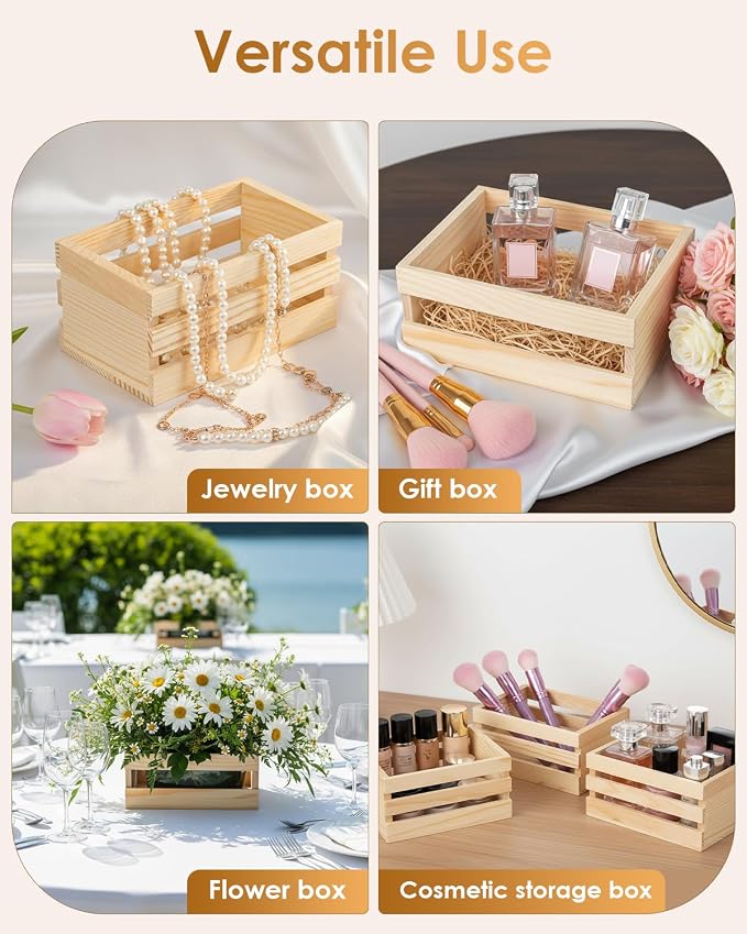 DIY Wood Crates 6 Pcs Decorative Storage Boxes, Rustic Wooden Crates - Image 5