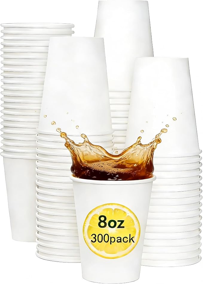 8 oz Disposable Paper Cups 300 Pack by CoreQualityOurLifelongPur