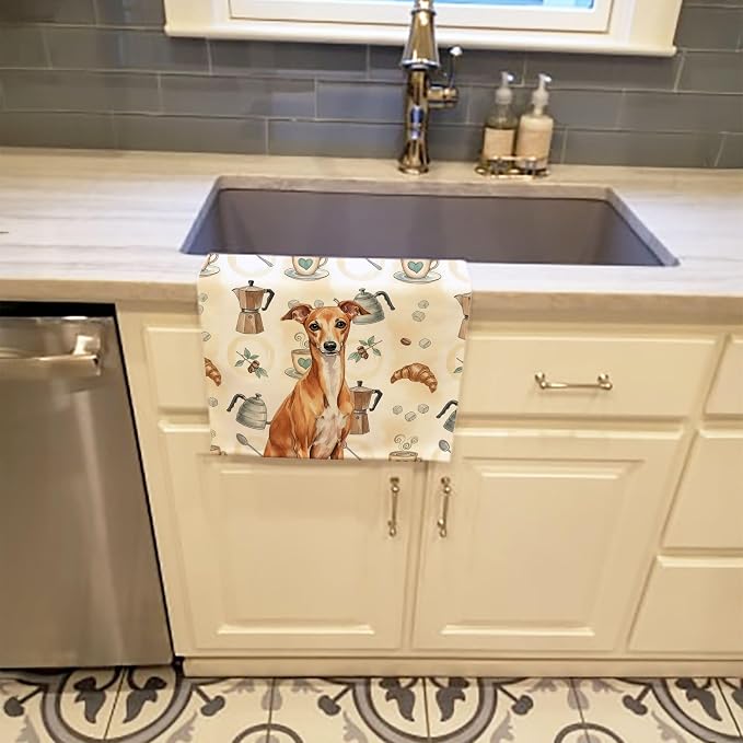Caroline's Treasures Red Italian Greyhound Coffee Bar Kitchen Towel Velour - Image 2