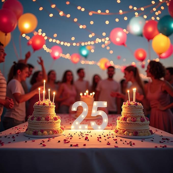 25th Birthday Decoration Light Up Letters, Battery Powered LED Numbers Marquee - Image 4