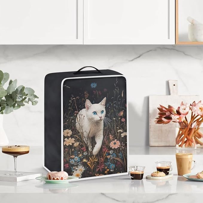 White Cat Flower Coffee Machine Covers - Image 3