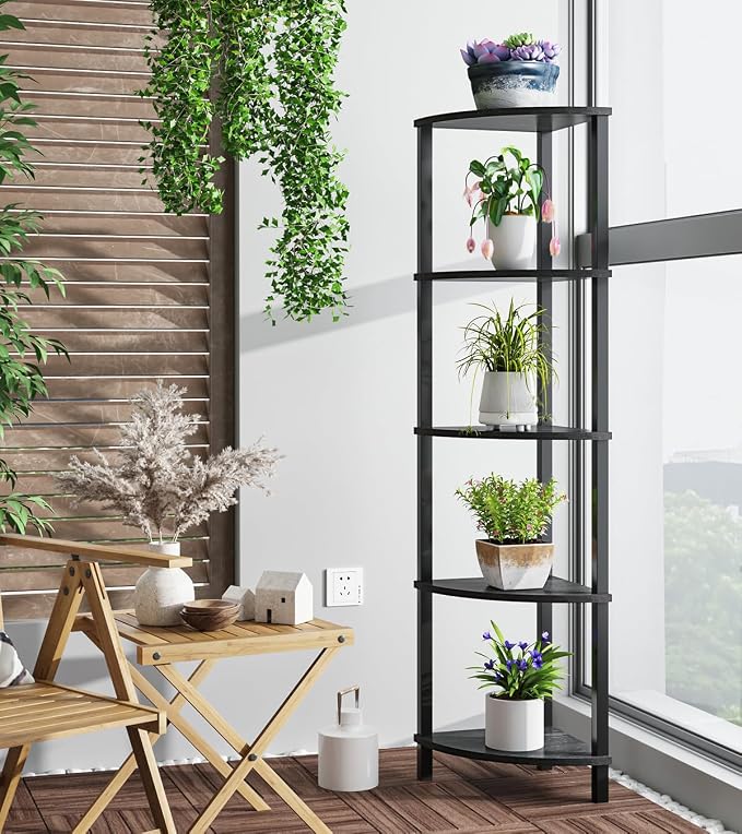 VIMBER Corner Shelf, 5-Tier Corner Bookshelf, Industrial Corner Ladder Shelf - Image 5