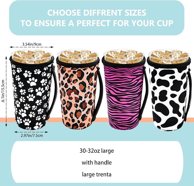 4 Pack Iced Coffee Sleeve, reusable Neoprene Cup Sleeves Suitable - Image 2