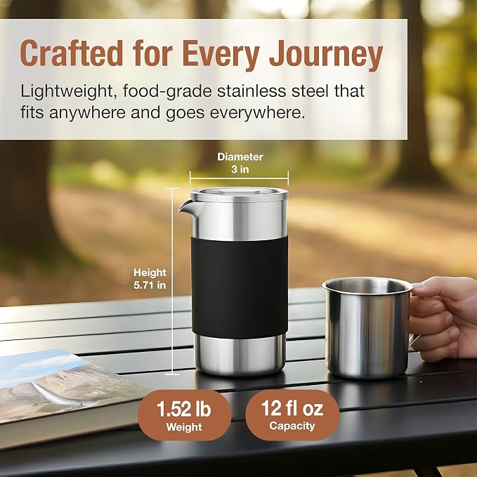 Small French Press Coffee Maker Set - 12 oz | Portable Travel French Press - Image 8