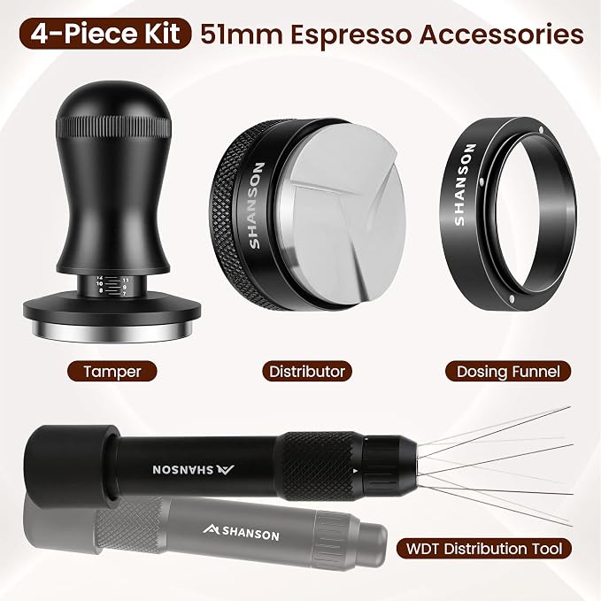 ShanSon Espresso Accessories Kit, 4-Piece Set, Distributor, Dosing Funnel - Image 3