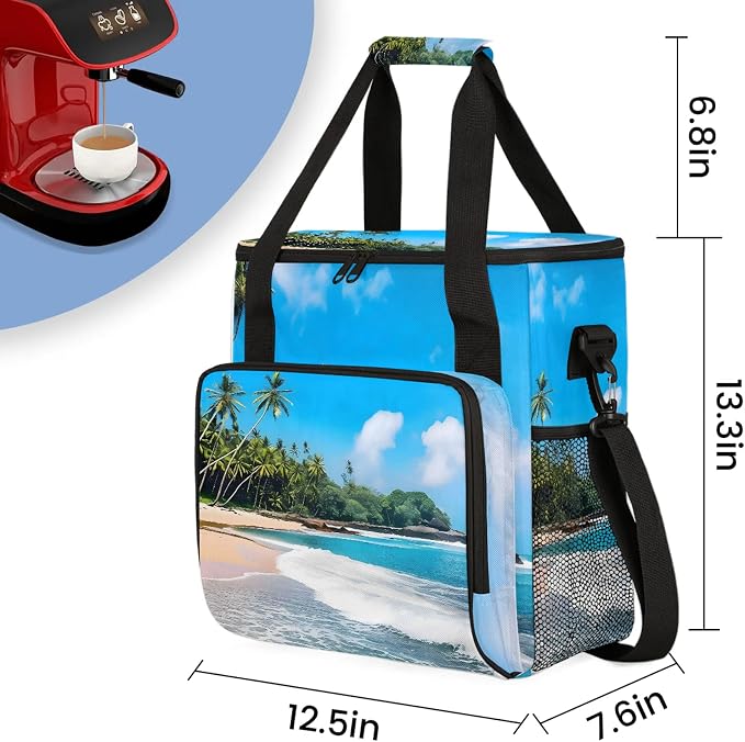 Tropical Beach Coffee Maker Carring Bag, Large Insulated Storage Organizer Case - Image 2