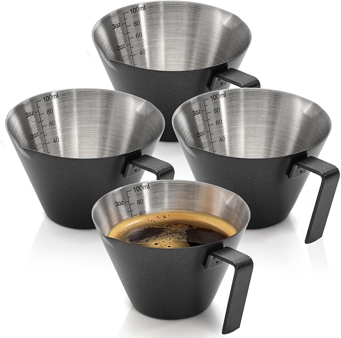4 Pack Stainless Steel Espresso Measuring Cup, 3.4OZ/100ML Double Spout by YIMITEE