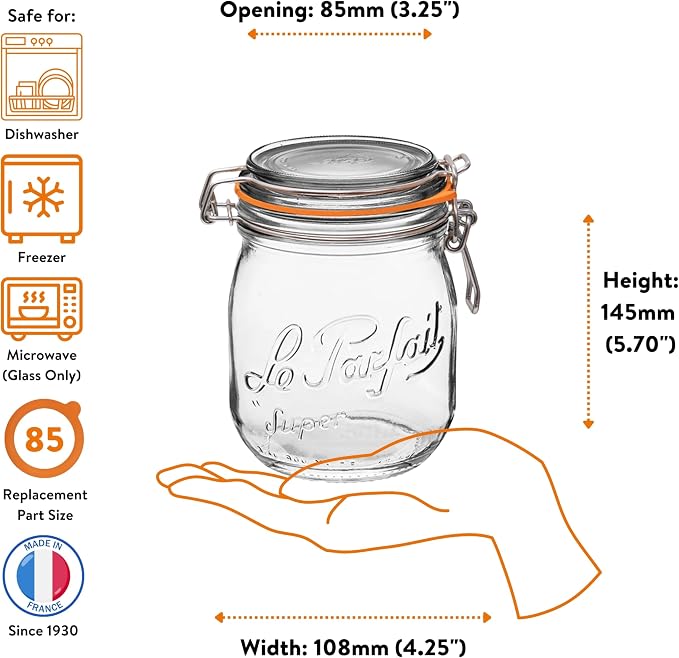 Le Parfait Super Jar 750mL French Glass Preserving Jar w/Airtight Rubber Seal & - Image 5