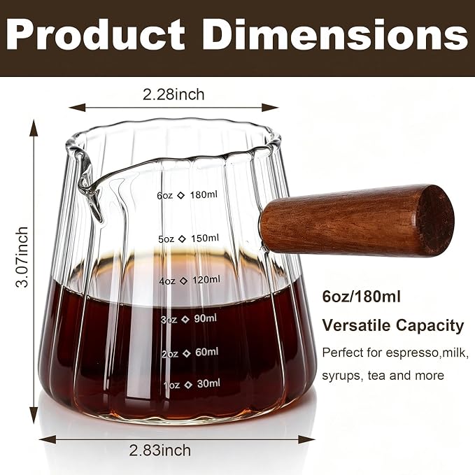 Wooden Handle Coffee Cup with Scale, Espresso Accessories Double Scale Glass - Image 2