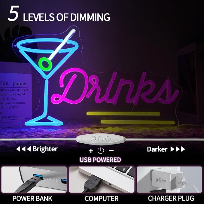 Drinks Neon Sign Dimmable Cocktail Neon Light Sign - Image 4