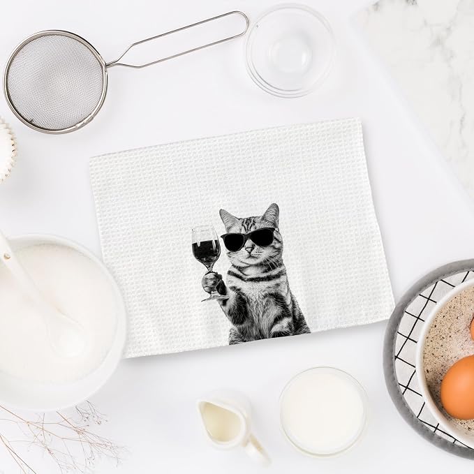 American Shorthair Gifts Cat Wine Kitchen Towels Set of 2, Funny Cats Wine - Image 6