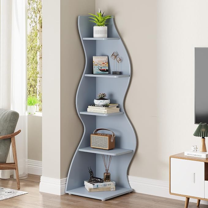 Tribesigns Corner Shelf, Modern 5-Tier Wall Corner Bookshelf, Stylish Corner - Image 2