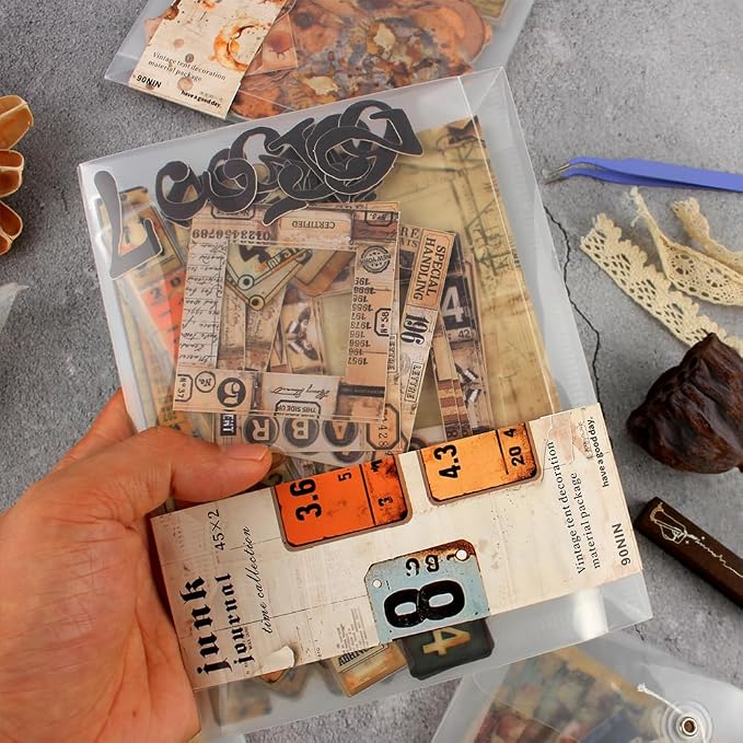 Vintage Scrapbook Kit, 90 Sheets Retro Tag Labels Collection, Scrapbooking - Image 2