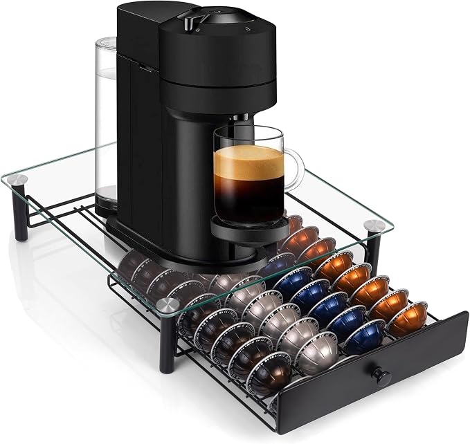 Tempered Glass Coffee Pod Drawer, Nespresso Vertuo Capsule Holder Organizer by Eastsign