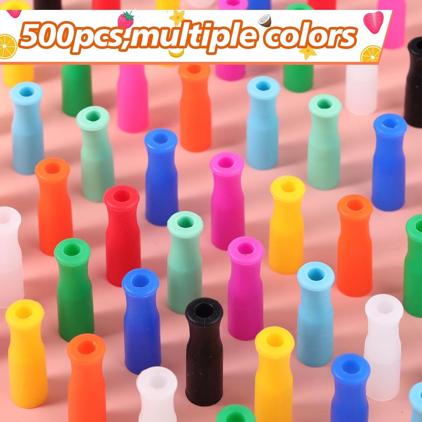 Zhehao 500 Pcs Silicone Straw Tip Multicolored Straw Tip Cover Reusable Silicone Cover Metal Tip for 6mm Outer Diameter Metal Stainless Steel, 11 Assorted Color