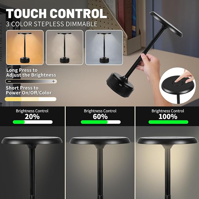HAPYGI 5200mAh Rechargeable Cordless LED Table Lamps Touch Sensor Light - Image 6