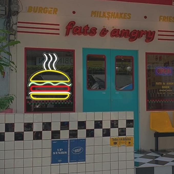 Burgers Neon Sign for Wall Decor Dimmable Hamburger Led Neon Light Business - Image 8