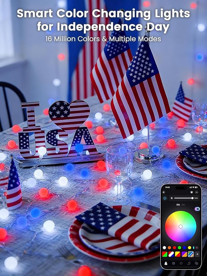 2026 78ft Smart Color Changing Red White and Blue String Lights Outdoor Indoor - Image 2